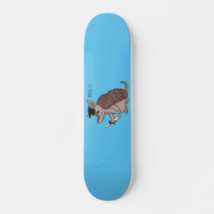 Cute armadillo with graduation cap cartoon skateboard