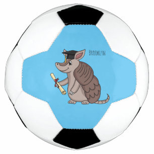 Cute armadillo with graduation cap cartoon soccer ball