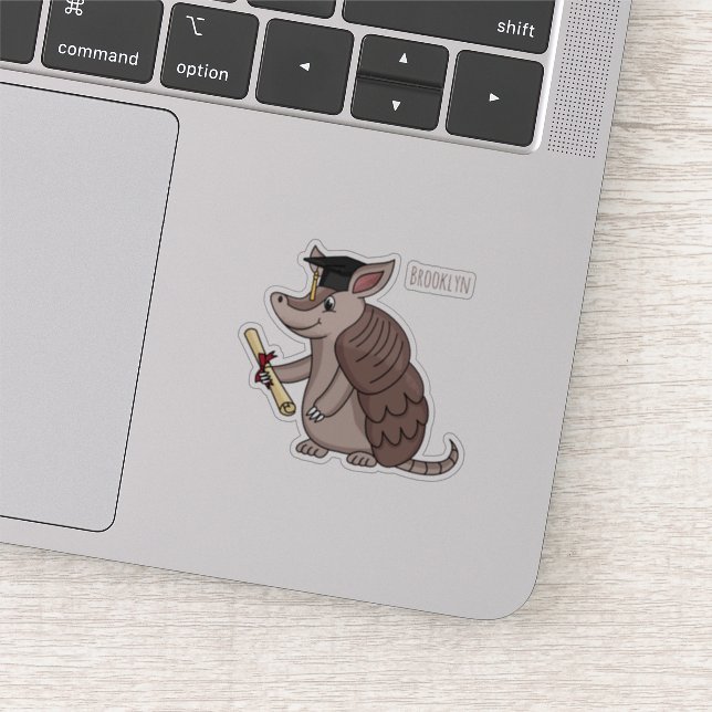 Cute armadillo with graduation cap cartoon sticker (Detail)