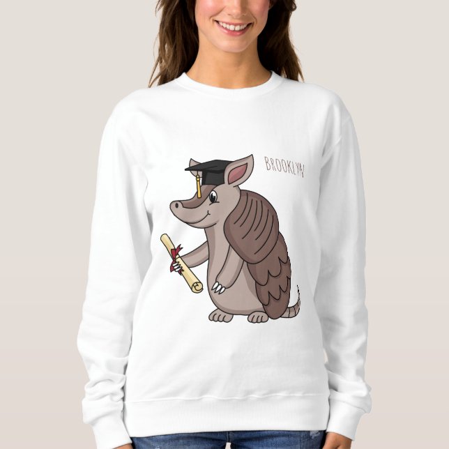 Cute armadillo with graduation cap cartoon sweatshirt (Front)
