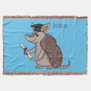 Cute armadillo with graduation cap cartoon throw blanket