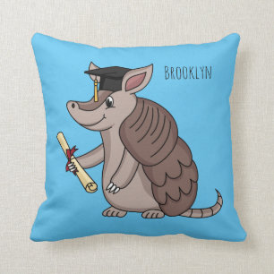 Cute armadillo with graduation cap cartoon throw pillow