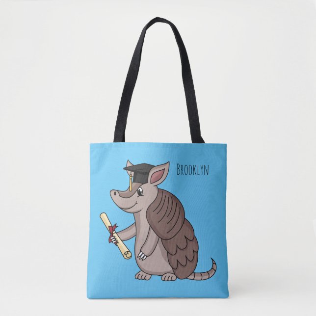 Cute armadillo with graduation cap cartoon  tote bag (Front)