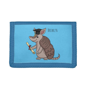 Cute armadillo with graduation cap cartoon tri-fold wallet