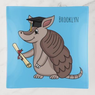 Cute armadillo with graduation cap cartoon trinket tray