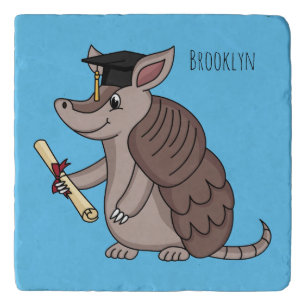 Cute armadillo with graduation cap cartoon trivet