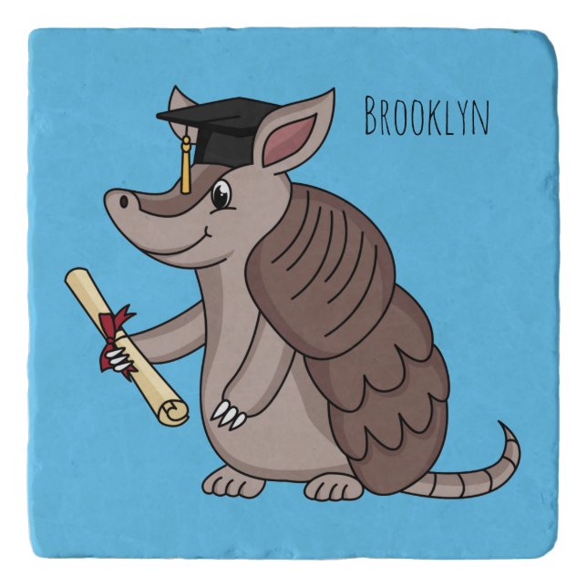 Cute armadillo with graduation cap cartoon  trivet (Front)