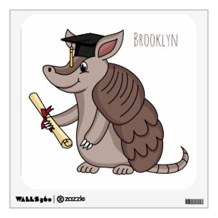 Cute armadillo with graduation cap cartoon wall decal