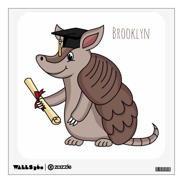 Cute armadillo with graduation cap cartoon wall decal (Front)