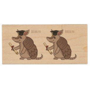 Cute armadillo with graduation cap cartoon wood flash drive