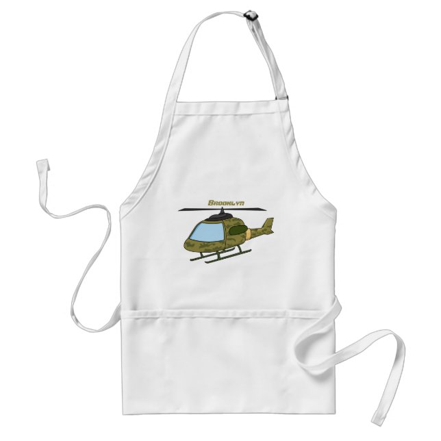 Cute army camoflage helicopter cartoon adult apron (Front)