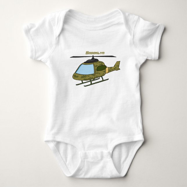 Cute army camoflage helicopter cartoon  baby bodysuit (Front)