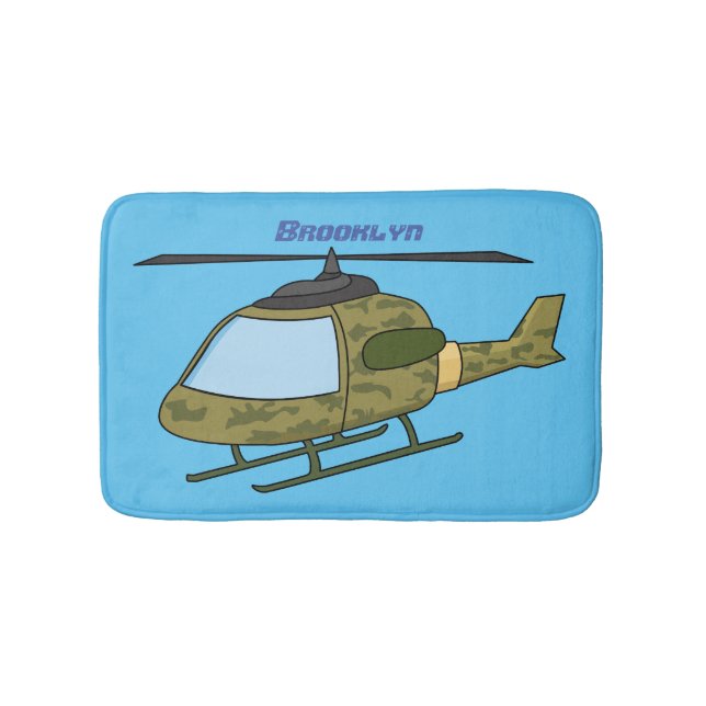 Cute army camoflage helicopter cartoon bath mat (Front)