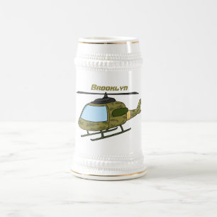 Cute army camoflage helicopter cartoon beer stein
