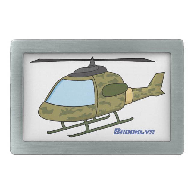 Cute army camoflage helicopter cartoon belt buckle (Front)
