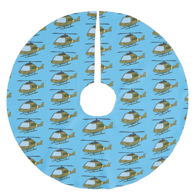 Cute army camoflage helicopter cartoon brushed polyester tree skirt (Front)
