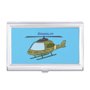 Cute army camoflage helicopter cartoon business card case