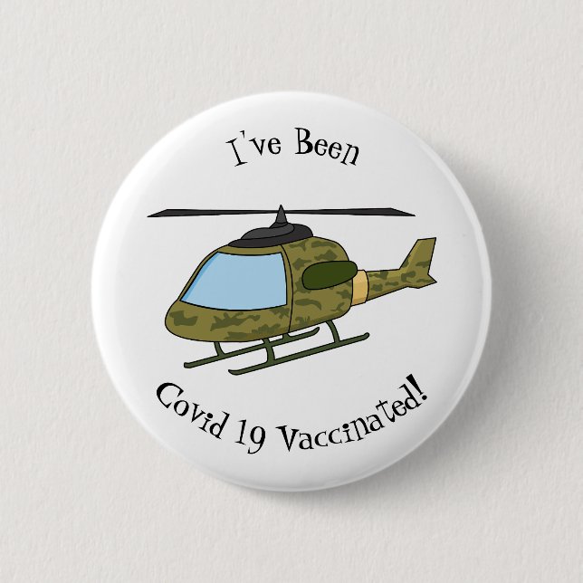 Cute army camoflage helicopter cartoon button (Front)