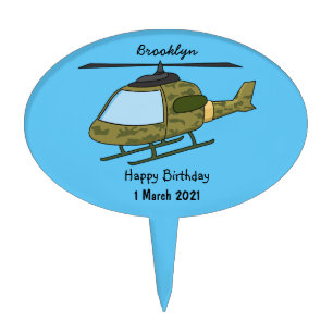 Cute army camoflage helicopter cartoon cake topper