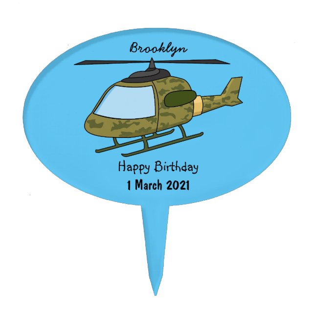 Cute army camoflage helicopter cartoon cake topper (Front)
