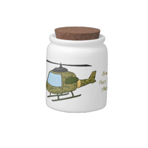Cute army camoflage helicopter cartoon candy jar