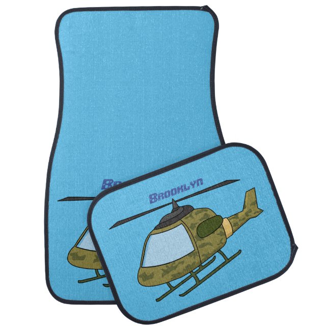 Cute army camoflage helicopter cartoon  car floor mat (Set)