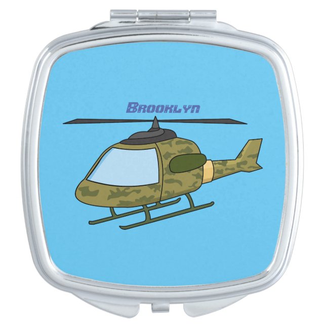 Cute army camoflage helicopter cartoon compact mirror (Front)
