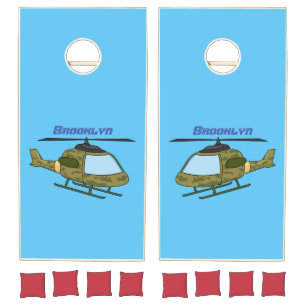 Cute army camoflage helicopter cartoon  cornhole set