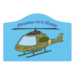 Cute army camoflage helicopter cartoon door sign