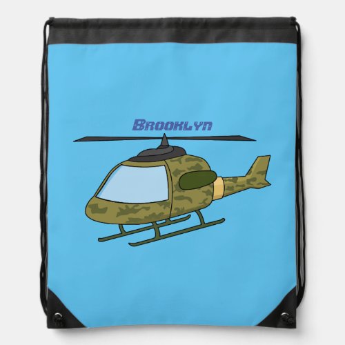 Cute army camoflage helicopter cartoon  drawstring bag