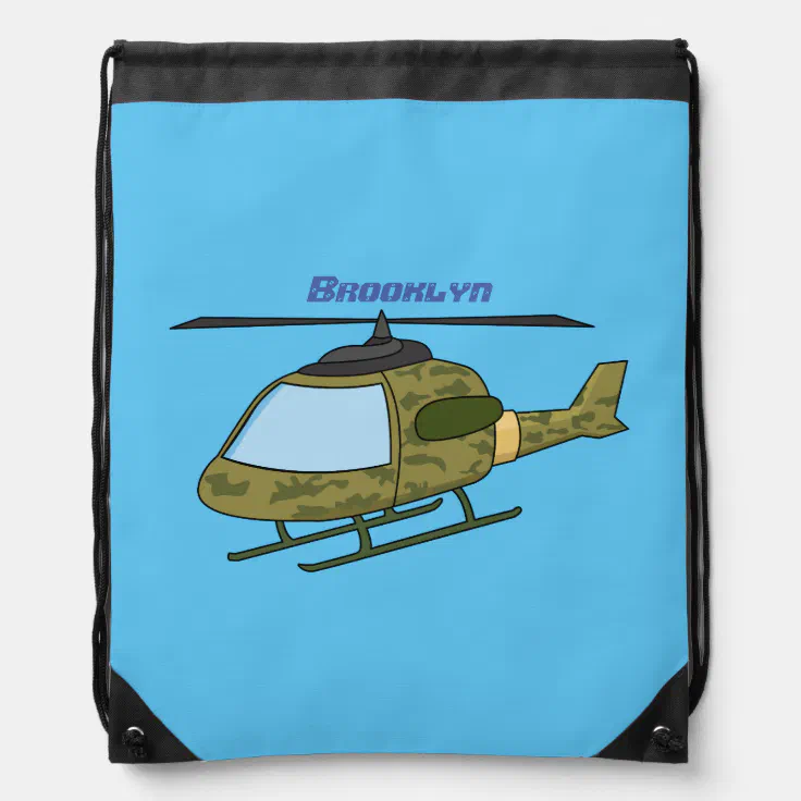 Cute army camoflage helicopter cartoon drawstring bag | Zazzle