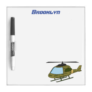 Cute army camoflage helicopter cartoon dry erase board