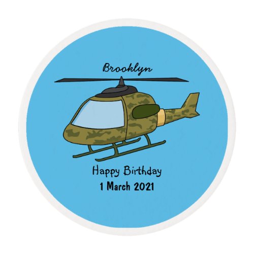 Cute army camoflage helicopter cartoon edible frosting rounds