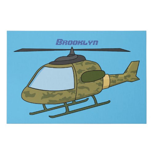 Cute army camoflage helicopter cartoon faux canvas print