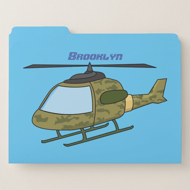 Cute army camoflage helicopter cartoon  file folder (Front Left)