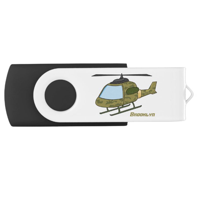 Cute army camoflage helicopter cartoon flash drive (Front)