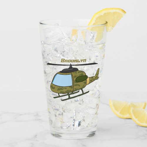 Cute army camoflage helicopter cartoon glass