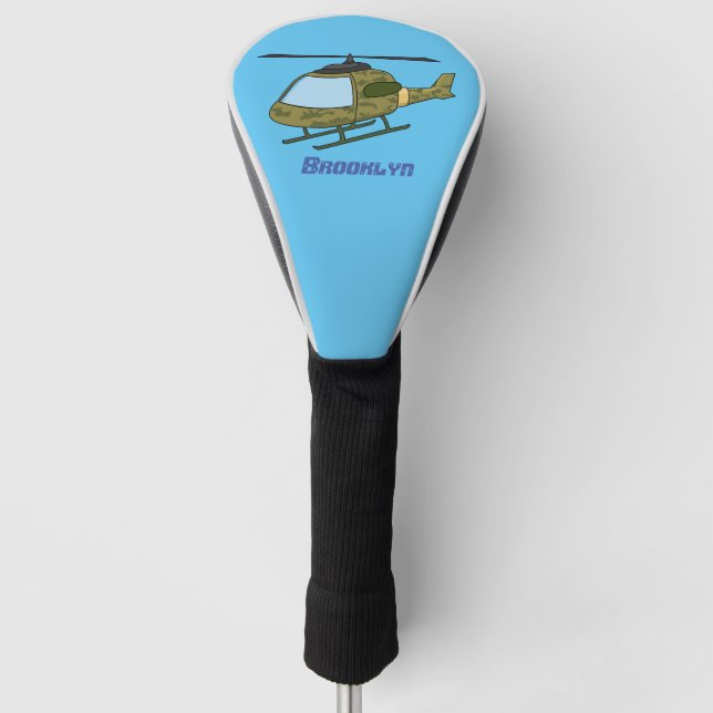 Cute army camoflage helicopter cartoon  golf head cover (Front)