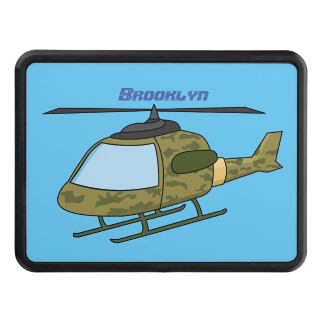 Cute army camoflage helicopter cartoon  hitch cover (Front)