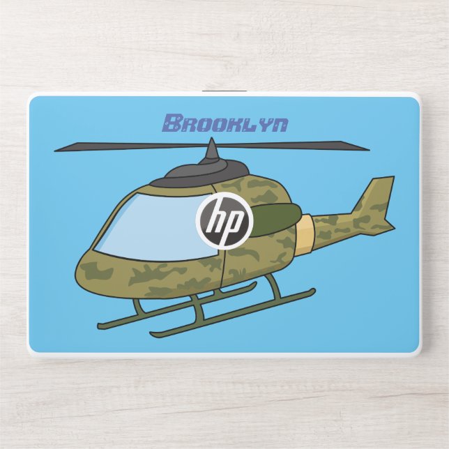 Cute army camoflage helicopter cartoon HP laptop skin (Front)