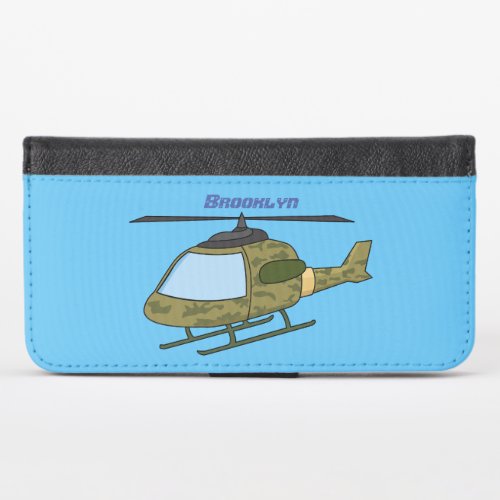 Cute army camoflage helicopter cartoon iPhone x wallet case
