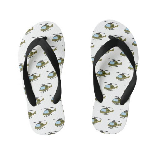 Cute army camoflage helicopter cartoon kids flip flops