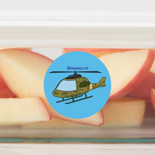 Cute army camoflage helicopter cartoon labels (Affixed)