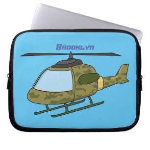 Cute army camoflage helicopter cartoon laptop sleeve