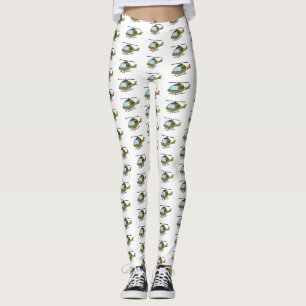 Cute army camoflage helicopter cartoon leggings