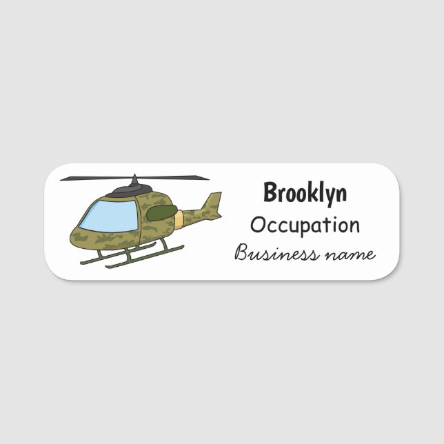 Cute army camoflage helicopter cartoon name tag (Front)