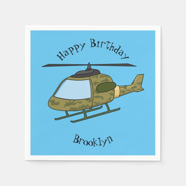 Cute army camoflage helicopter cartoon napkins (Front)