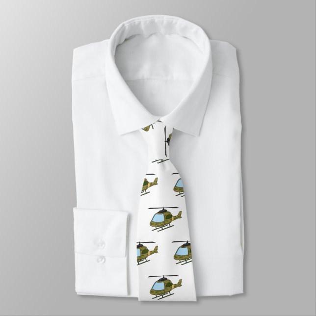 Cute army camoflage helicopter cartoon neck tie (Tied)