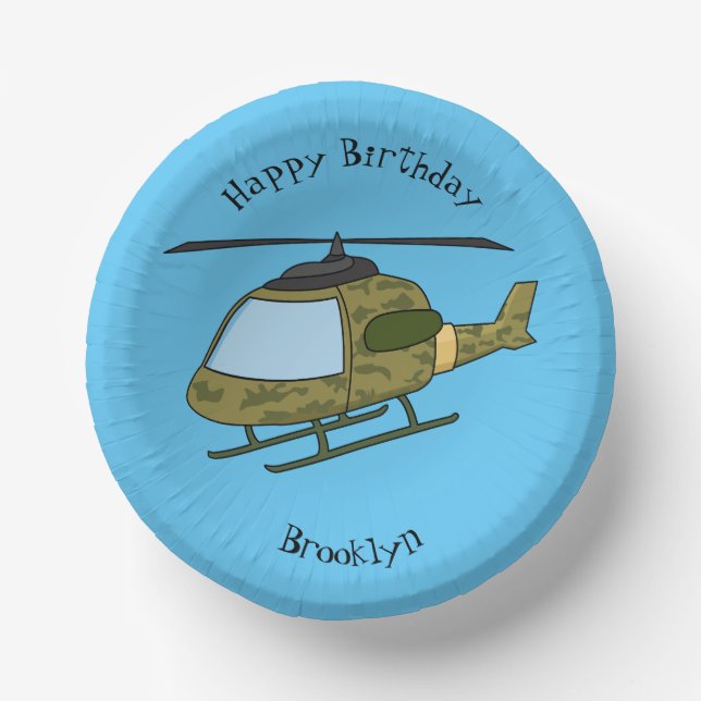 Cute army camoflage helicopter cartoon paper bowls (Front)