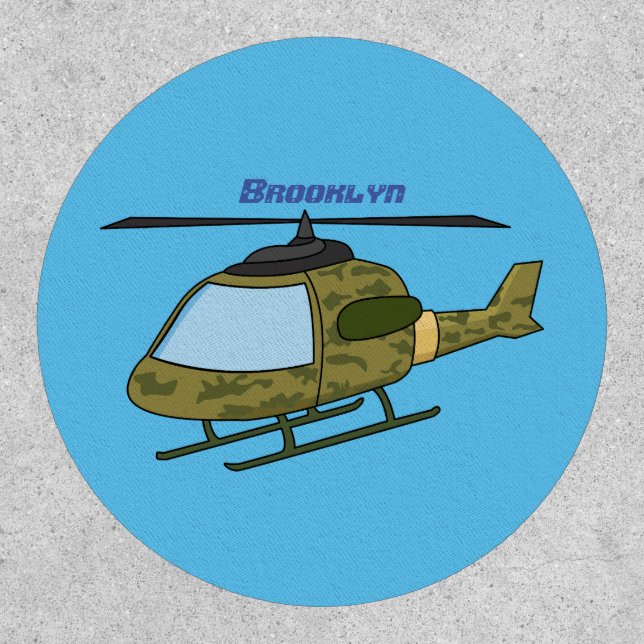 Cute army camoflage helicopter cartoon  patch (Front)